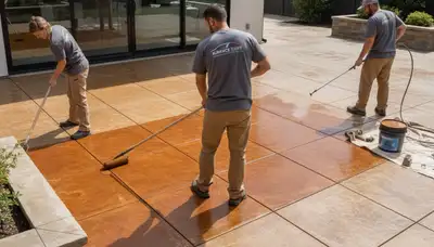Professional concrete staining on patio floor in Chattanooga, TN by expert house painters