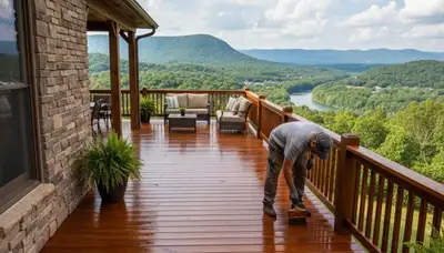 Professional deck staining in Chattanooga TN enhancing wood color and UV protection for outdoor decks