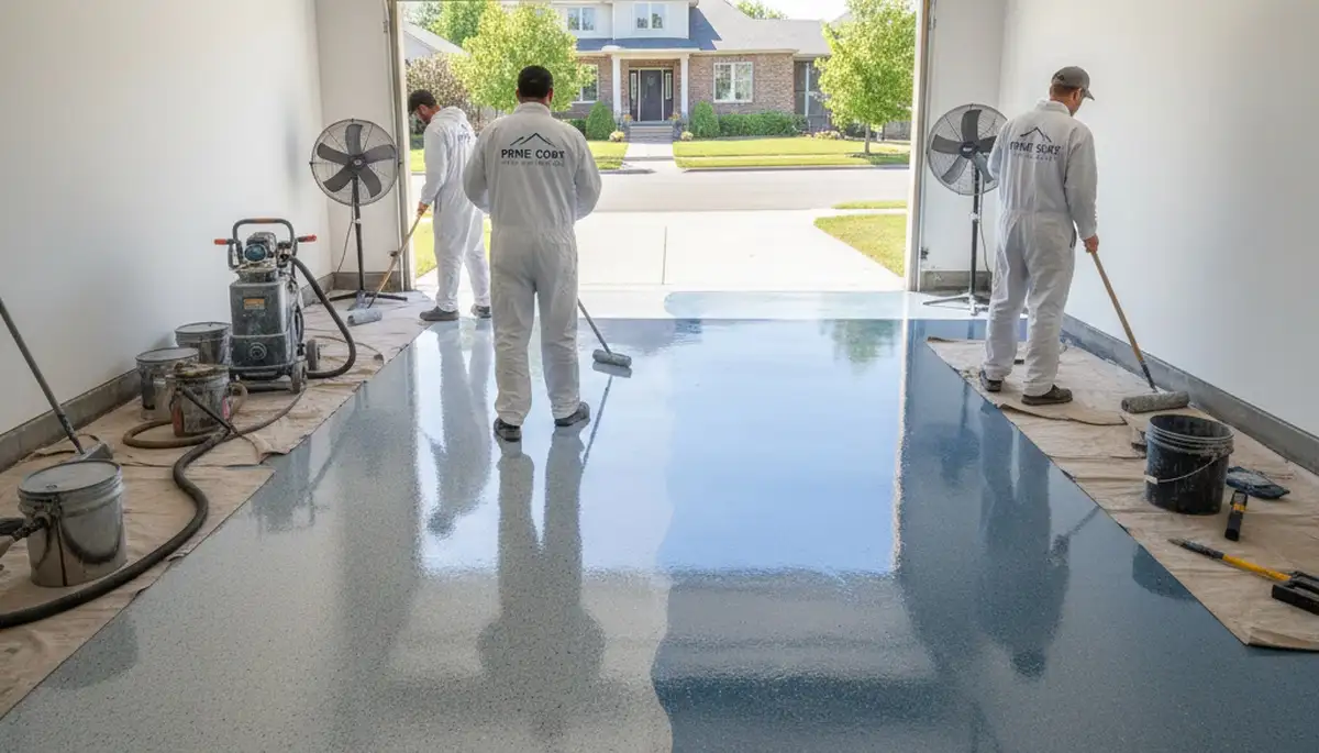 Epoxy garage floor coating in Chattanooga TN by professional house painters for durable, sleek finish