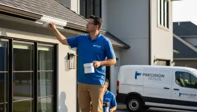 Professional gutter painting on a Chattanooga TN home exterior by expert house painters