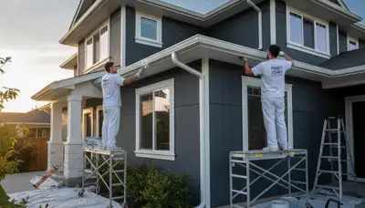 Professional gutter painting on Chattanooga TN home exterior by expert house painters