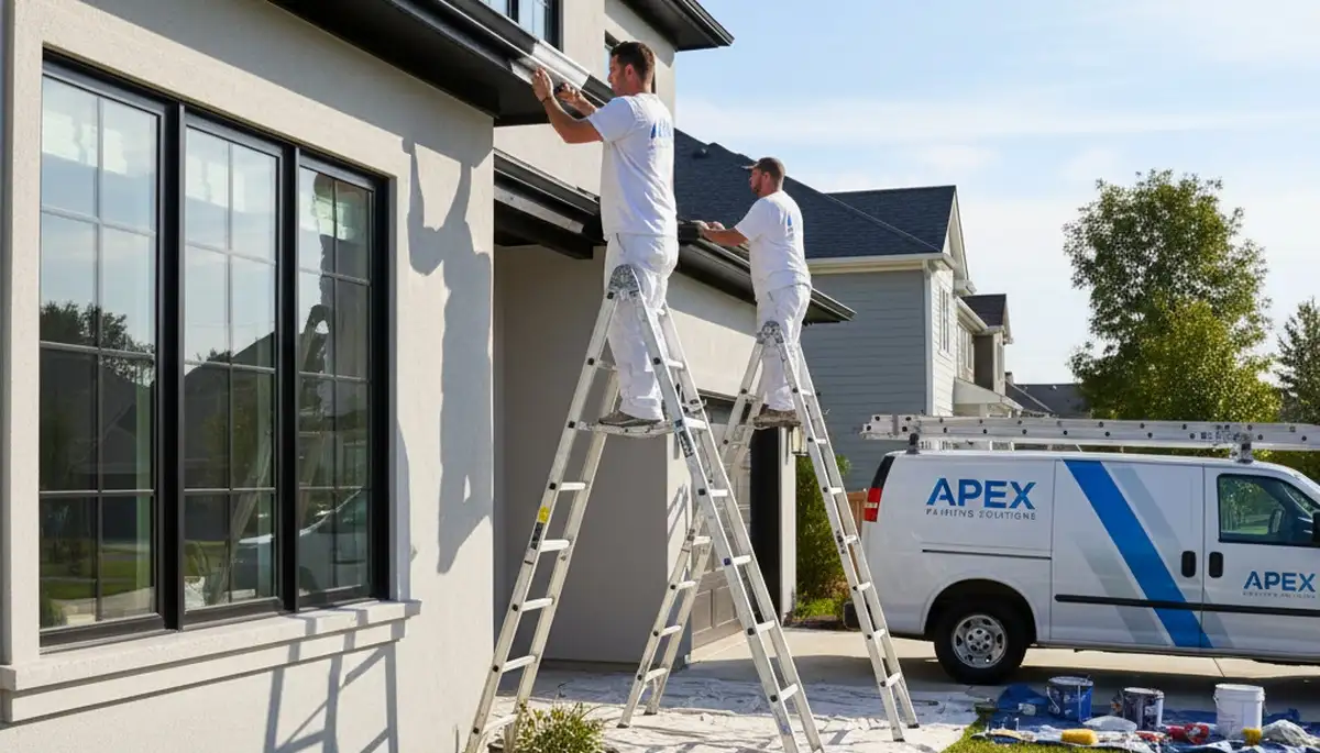 Professional gutter painting on Chattanooga TN home exterior by expert house painters