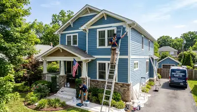 Professional house painters working on exterior home in Chattanooga TN