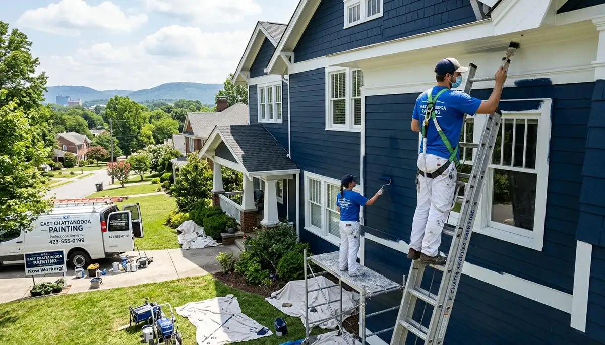 Professional house painters working on home exterior in Chattanooga, TN