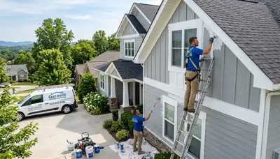 Professional house painters working on residential exterior in Chattanooga, TN
