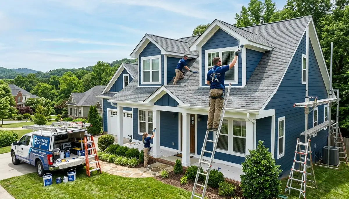 Professional house painters working on exterior home repaint in Chattanooga, TN