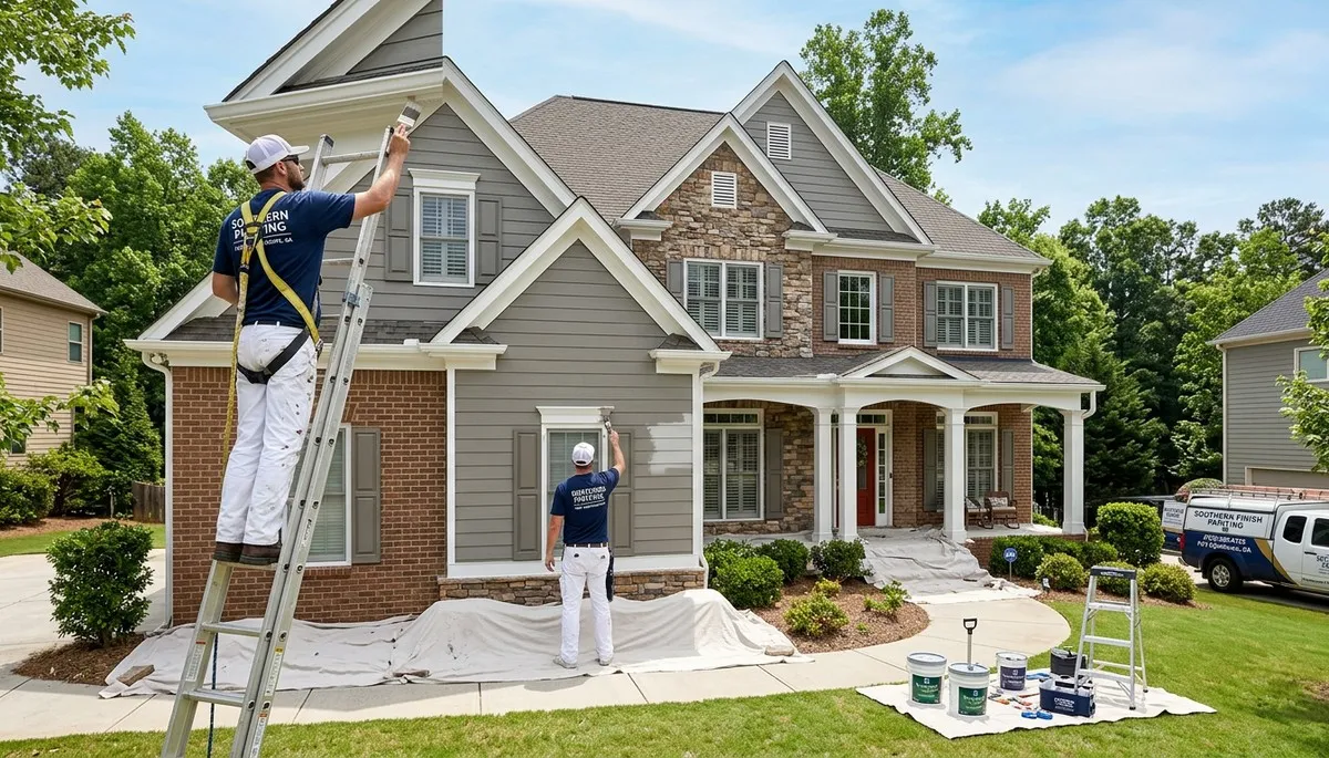 Professional house painters working on home exterior in Chattanooga, TN