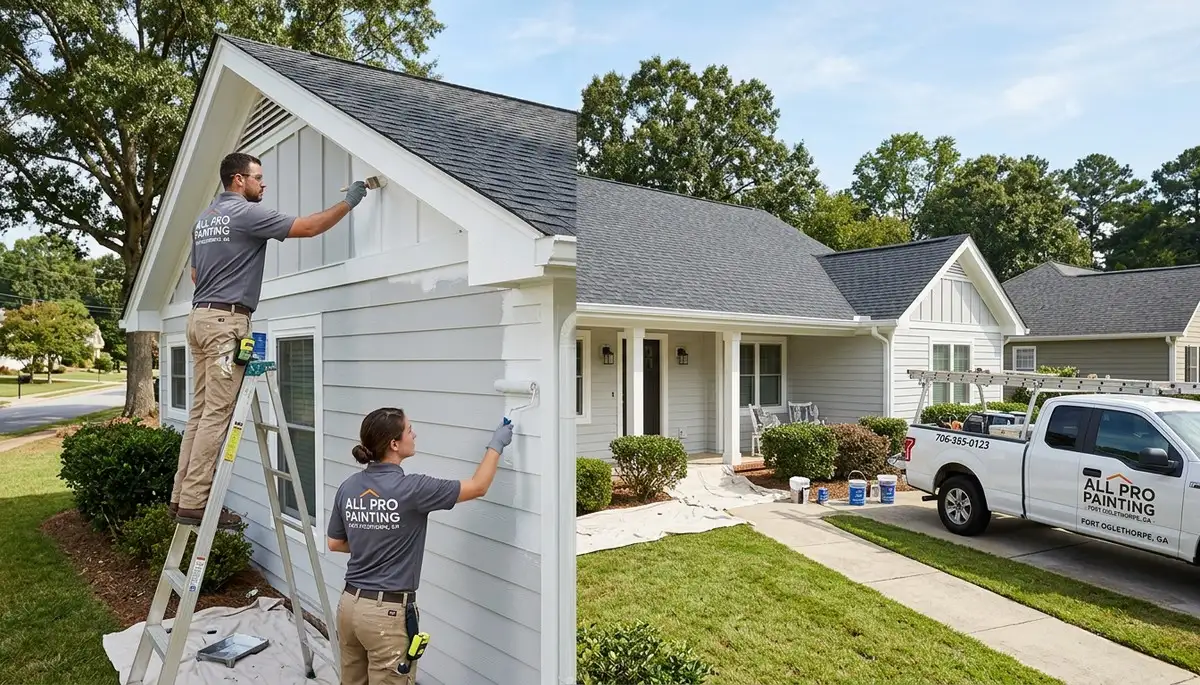 Professional house painters working on exterior home in Chattanooga TN