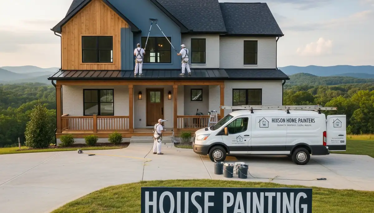 Professional house painters working on exterior home repaint in Chattanooga TN