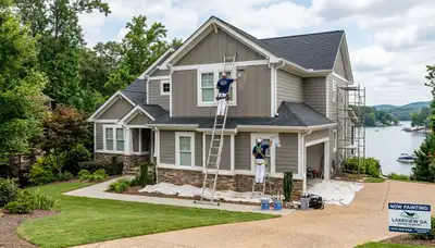 Professional house painters working on residential exterior in Chattanooga TN