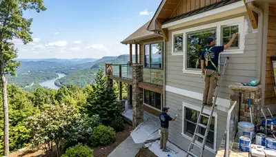Professional house painters working on residential exterior in Chattanooga, TN