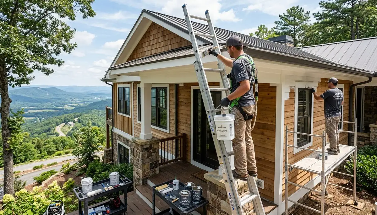 Professional house painters working on residential exterior in Chattanooga, TN