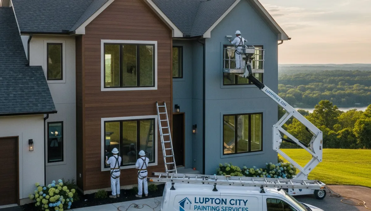Professional house painters working on exterior home in Chattanooga, TN