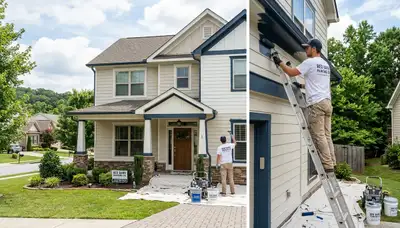 Professional house painters in Chattanooga TN applying exterior paint to residential home
