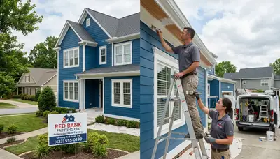 Professional house painters working on exterior home in Chattanooga, TN