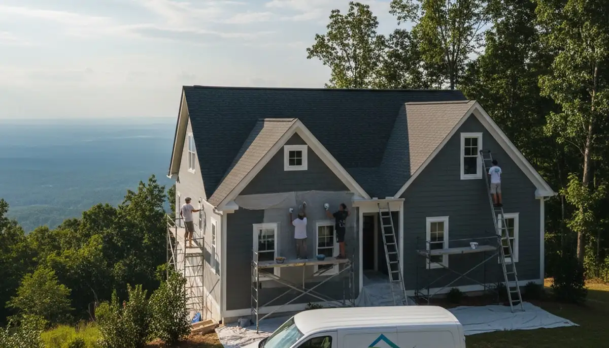 Professional house painters working on residential exterior in Chattanooga, TN