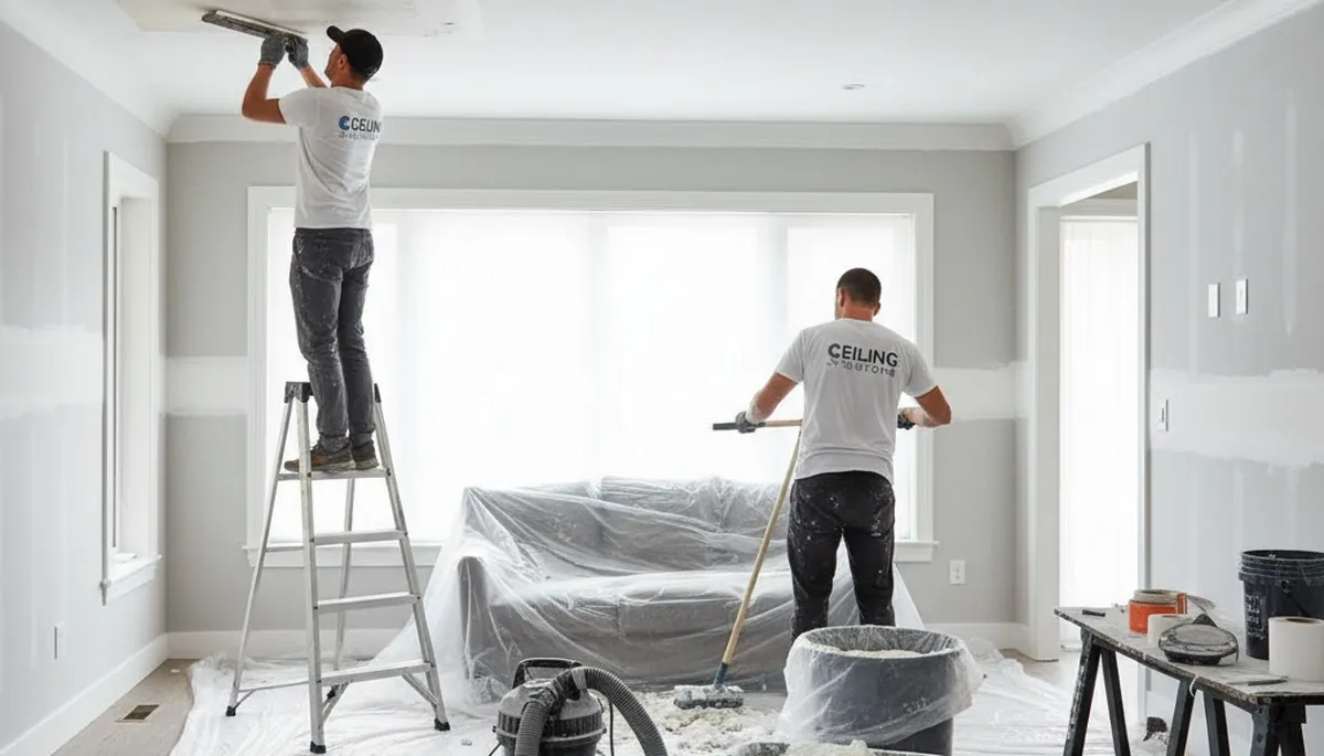 Professional popcorn ceiling removal in Chattanooga, TN home for smooth modern interior finish