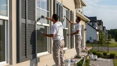 Professional shutter painting and refinishing on Chattanooga TN home exterior by expert painters