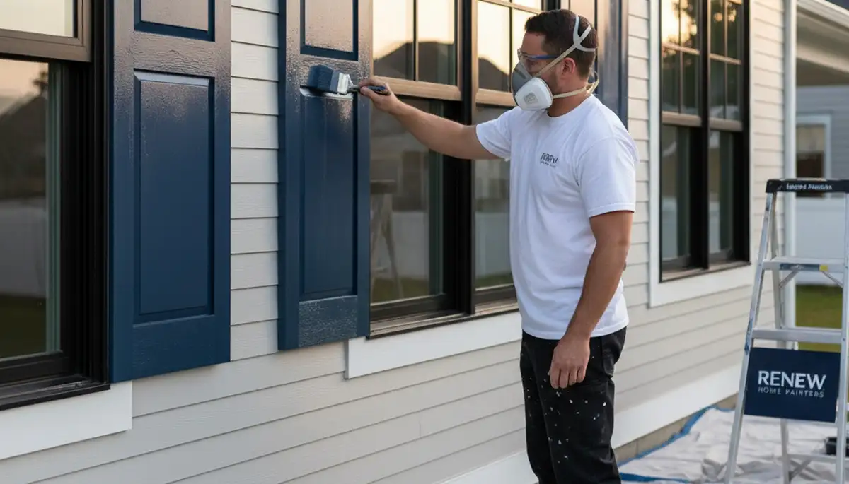 Professional shutter painting on a Chattanooga TN home exterior with fresh durable finish