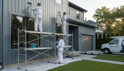 Professional siding painting on Chattanooga, TN home exterior by expert local house painters