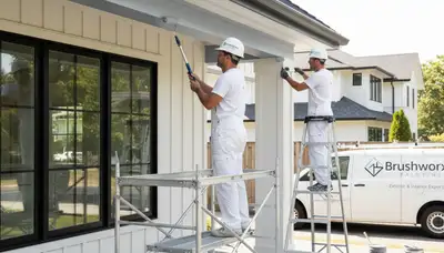 Professional trim and fascia painting on a Chattanooga TN home by expert house painters