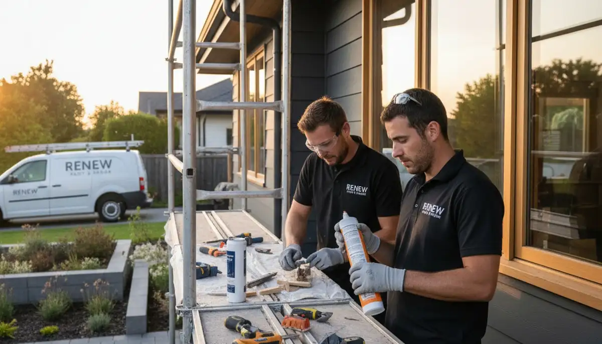 Professional wood rot repair on home siding by Chattanooga TN painting experts